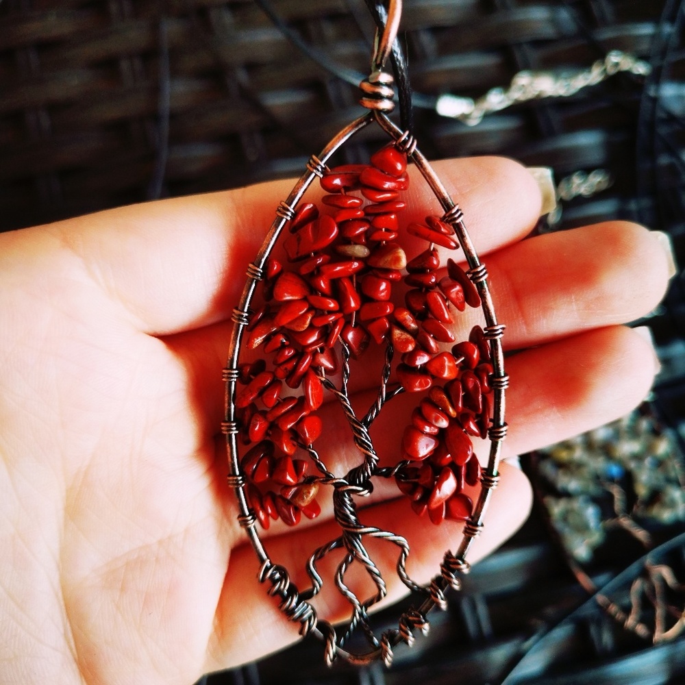 Red jasper Crystal Tree of Life necklace
